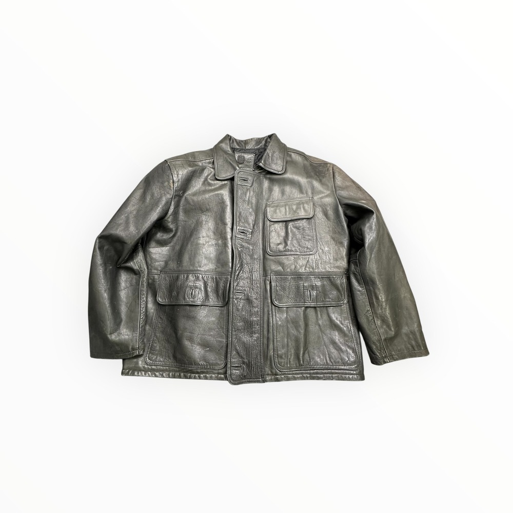 Bettini‎ Betos Fashion Mens Black Leather Field Jacket Quilted Lining Mexico L